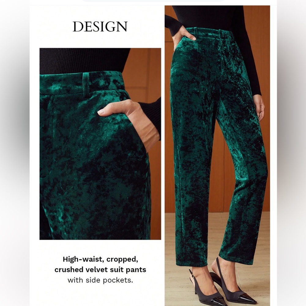 MOTF  
High waisted 
cropped crushed velvet suit pants with side pockets,
